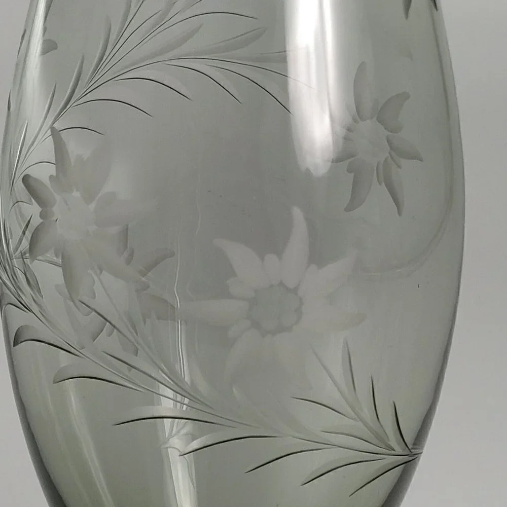 Vintage Floral Cut Glass Footed Clear Decorative Flared Bud Vase